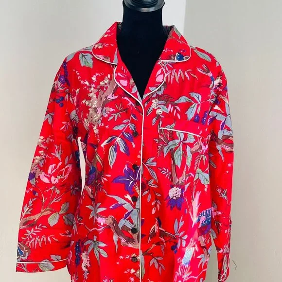 BRAND NEW Bird Floral Printed Pajama Set, Adult Pj Set, Handmade Pj Night Suit - Picture 6 of 9